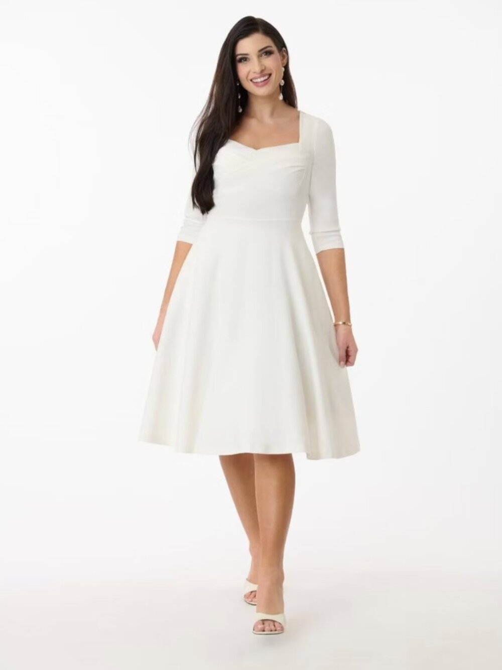 Unique Vintage 1950s Ivory Pleated Bust Swing Dress, XS